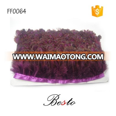 2016 wholesale dyed purple feather strung feather trimming with satin ribbon